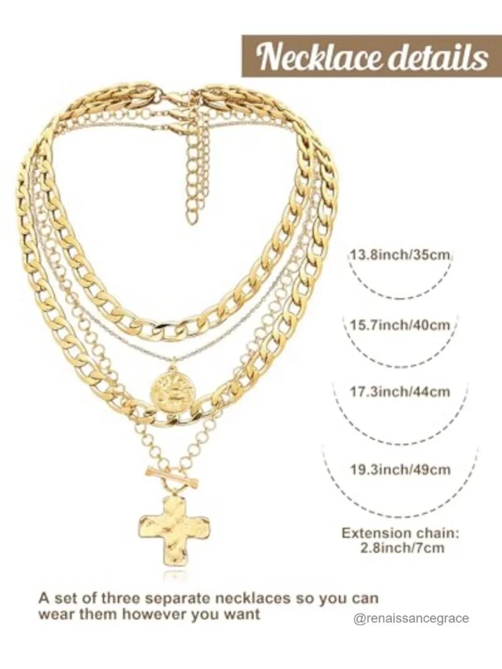 Layered Necklaces for Women Coin Cross Pendant Chunky Chain